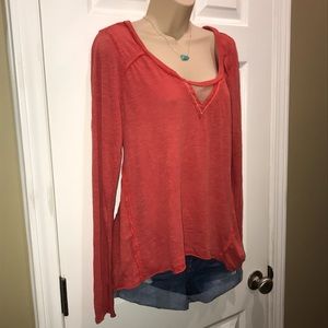 FREE PEOPLE Embroidered High Low Long Sleeve Top